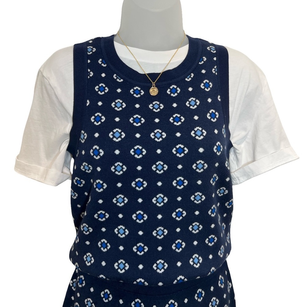 LOFT Navy & White Jacquard Floral Sweater Tank & Mini Skirt Matching Set - Picture 6 of 9
